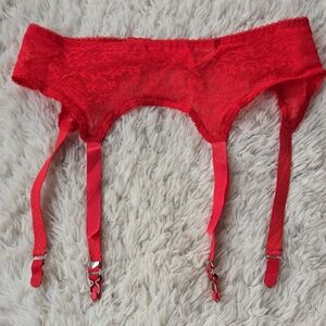 Vintage 70s Simone Perele Red Lace Garter Belt W28